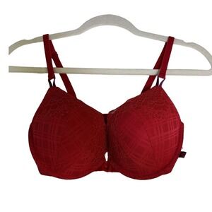 Victoria's Secret Bra Sz  32DD Red T-shirt Push Up Lace Velvet Convertible Strap